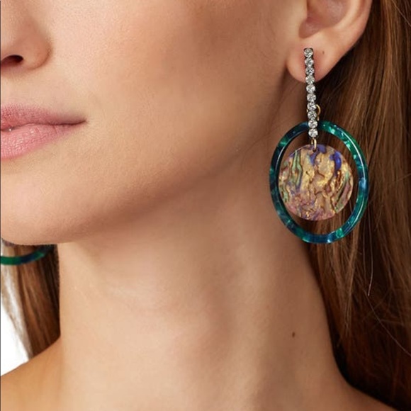 Elegant Blue and Gold Hoop Earrings - Picture 3 of 6